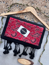 Black Handloom Cotton Saree With Red Print Blouse